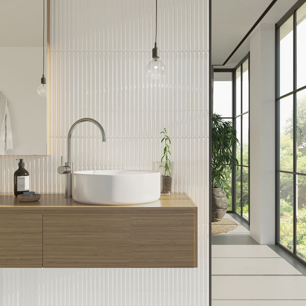 107x542mm DNA Tiles - Plinto Out (Flute) White Gloss