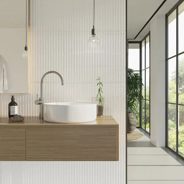 Elite Design Studio - 107x542mm DNA Tiles - Plinto Out (Flute) White Gloss