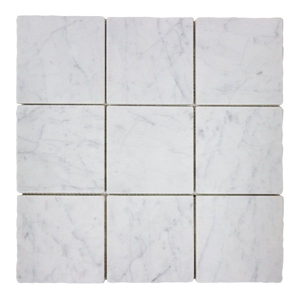 304x304mm EDS - Apollo Carrara Marble Honed Cobbles Tumbled Edge