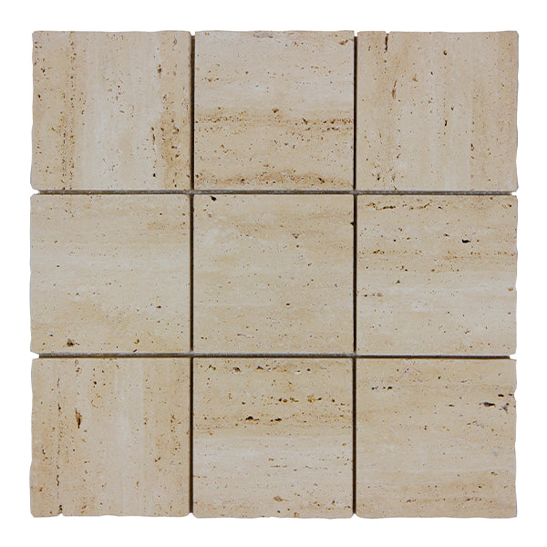 304x304mm EDS - Apollo Navona Travertine Honed Unfilled Cobbles Tumbled Edge