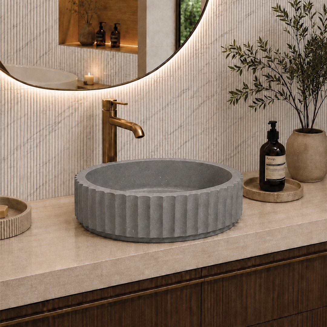 Elite Design Studio - 398x398x120mm Pietra Bianca - Briza Round Above Counter Basin Concaved Edge Ash Grey (Speckle)