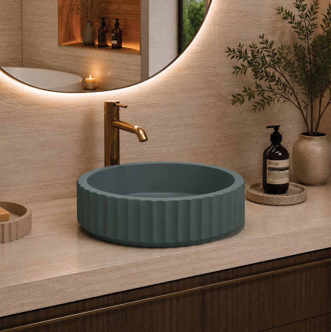 Elite Design Studio - 398x398x120mm Pietra Bianca - Briza Round Above Counter Basin Concaved Edge Ocean Spray (Solid)