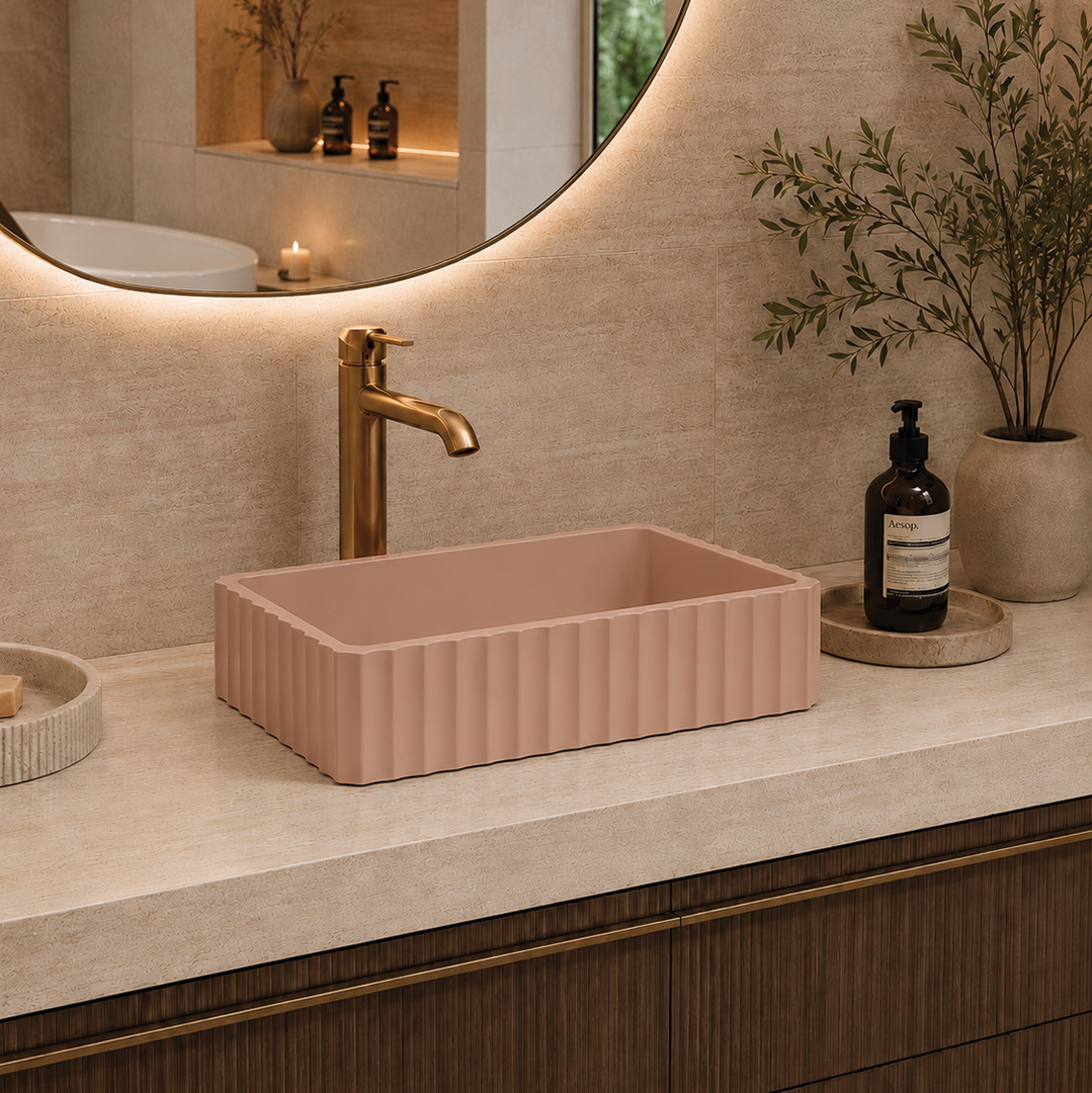 Elite Design Studio - 500x300x120mm Pietra Bianca - Briza Rectangular Above Counter Basin Concaved Edge Malibu (Solid)