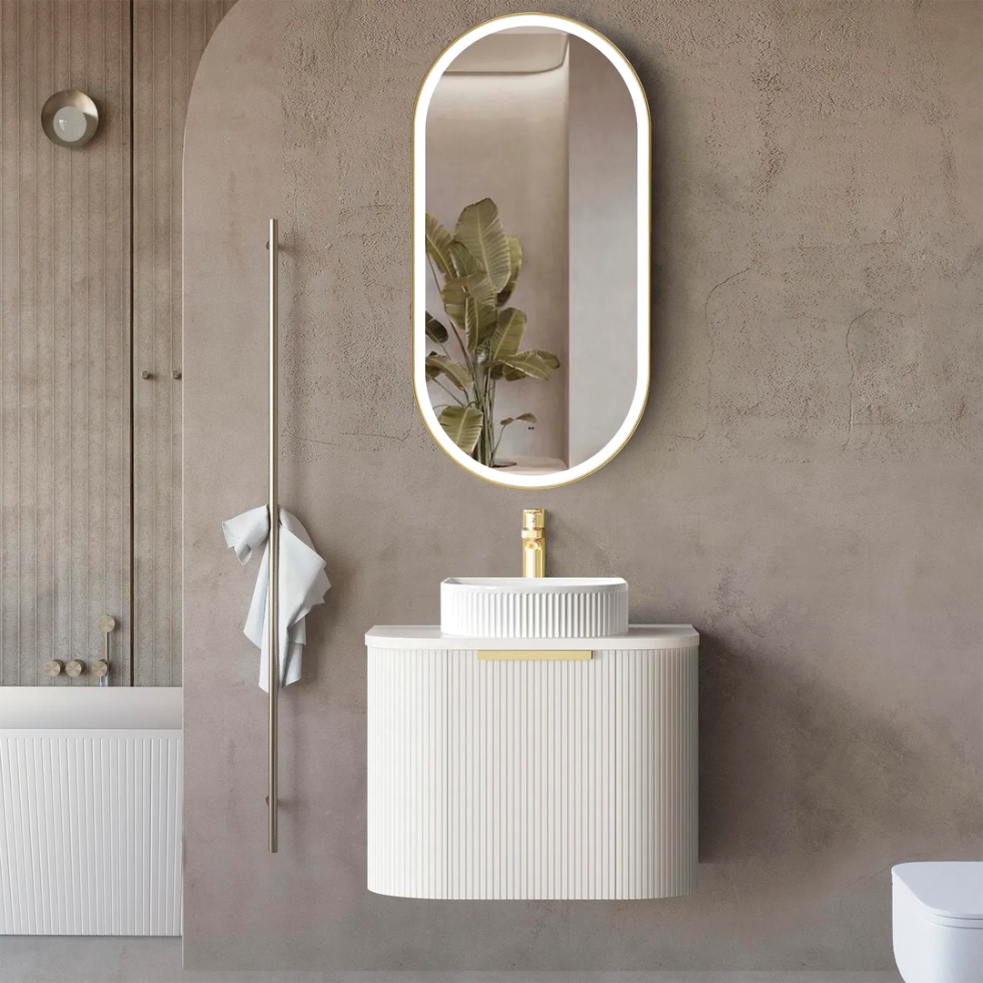 Otti - 590wx450hx450d Bondi 600mm Satin White Fluted Wall Hung Vanity (Cabinet Only)
