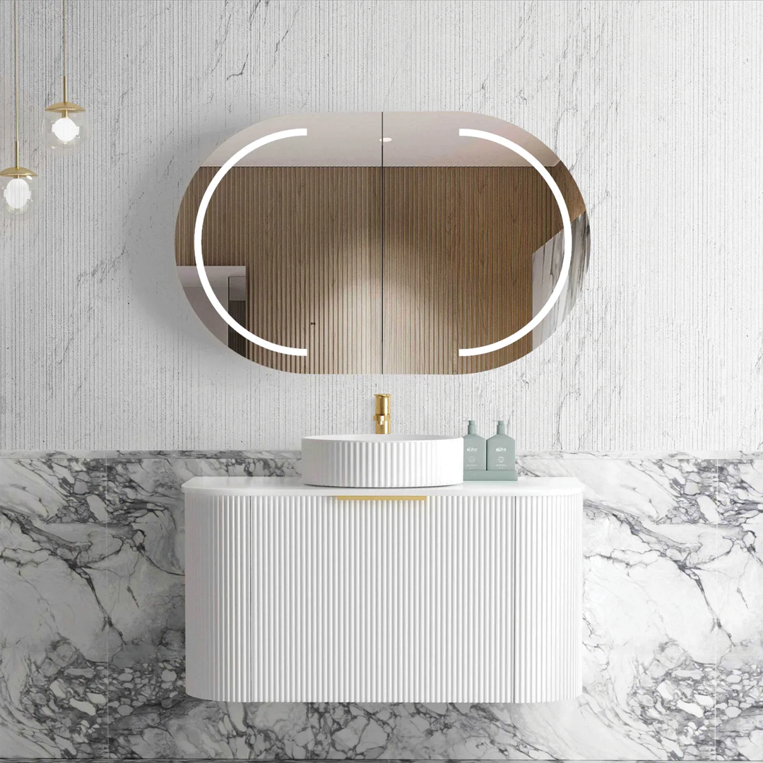 Otti - 900wx450hx450d Bondi 900mm Satin White Fluted Wall Hung Vanity (Cabinet Only)
