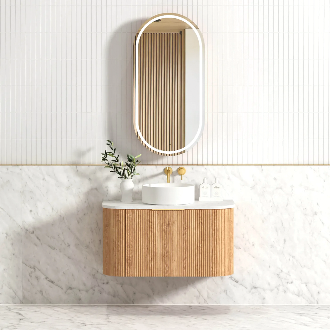 Otti - 900wx450hx450d Bondi 900mm Woodland Oak Fluted Wall Hung Vanity (Cabinet Only)