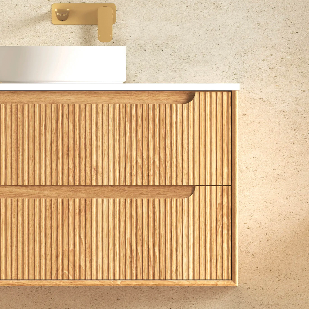 Otti - 1490wx550hx460d Byron Oak 1500mm Natural Oak Fluted Wall Hung Vanity (Cabinet Only)