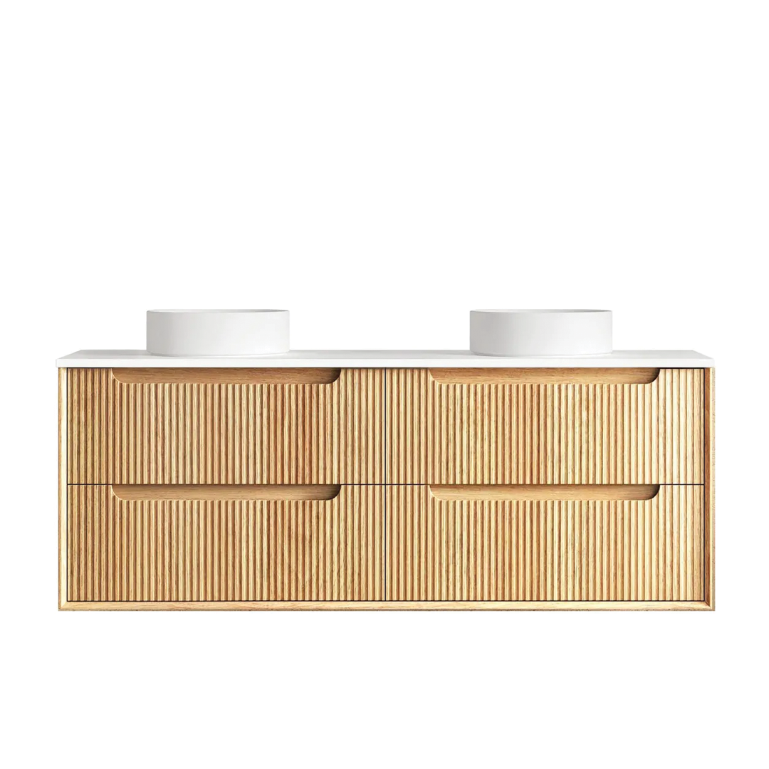 Otti - 1490wx550hx460d Byron Oak 1500mm Natural Oak Fluted Wall Hung Vanity (Cabinet Only)