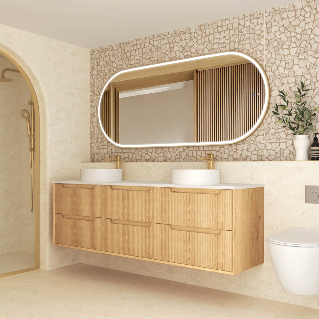 Otti - 1790wx550hx460d Byron Oak 1800mm Natural Oak Fluted Wall Hung Vanity (Cabinet Only)