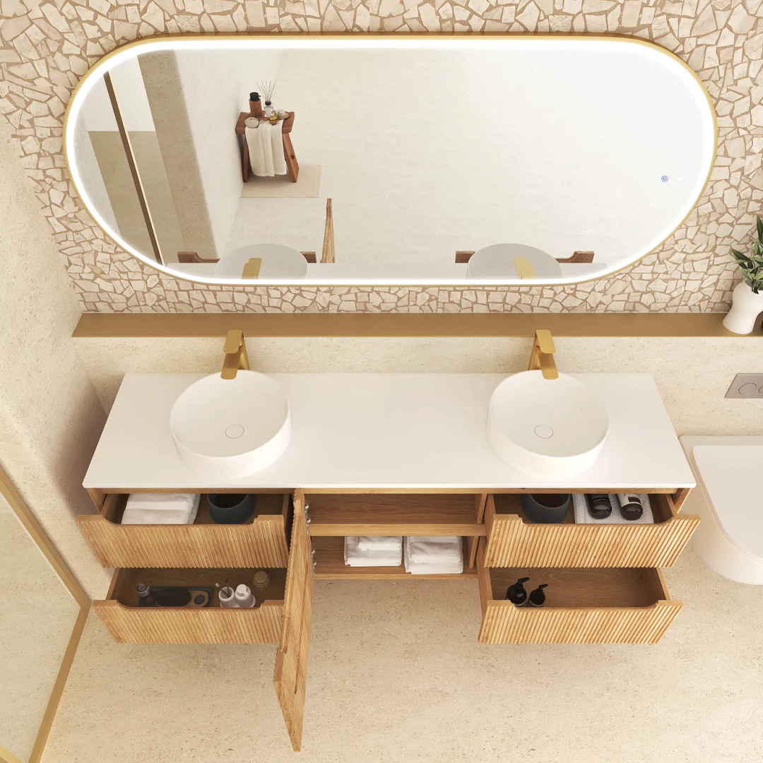 Otti - 1790wx550hx460d Byron Oak 1800mm Natural Oak Fluted Wall Hung Vanity (Cabinet Only)