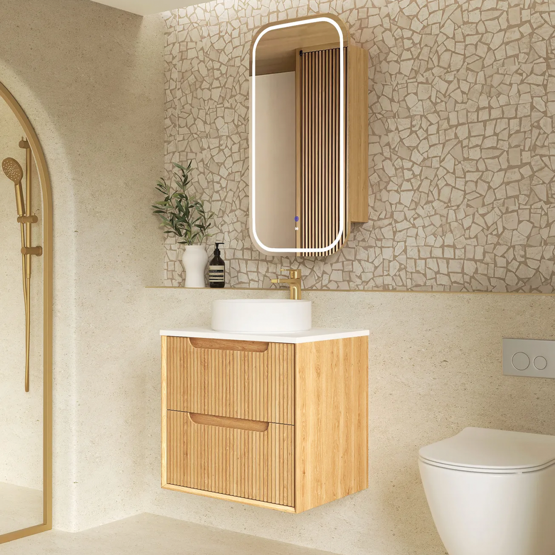 Otti - 590wx550hx460d Byron Oak 600mm Natural Oak Fluted Wall Hung Vanity (Cabinet Only)