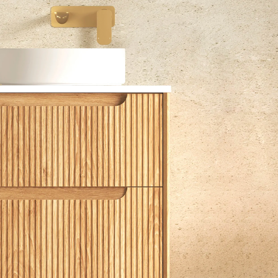 Otti - 590wx550hx460d Byron Oak 600mm Natural Oak Fluted Wall Hung Vanity (Cabinet Only)