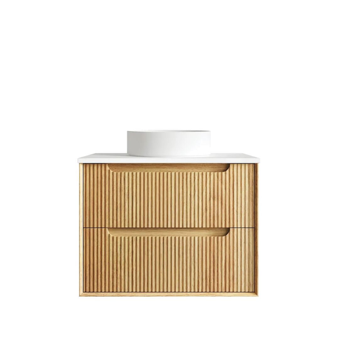 Otti - 740wx550hx460d Byron Oak 750mm Natural Oak Fluted Wall Hung Vanity (Cabinet Only)