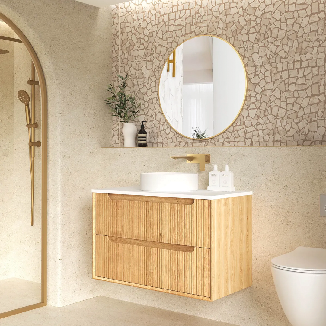 Otti - 890wx550hx460d Byron Oak 900mm Natural Oak Fluted Wall Hung Vanity (Cabinet Only)