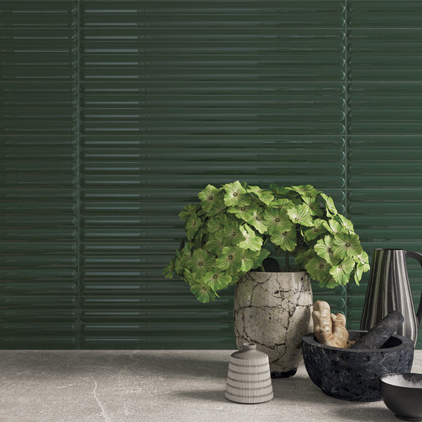 107x542mm DNA Tiles - Plinto Out (Flute) Green Gloss