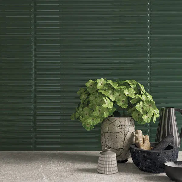 Elite Design Studio - 107x542mm DNA Tiles - Plinto Out (Flute) Green Gloss
