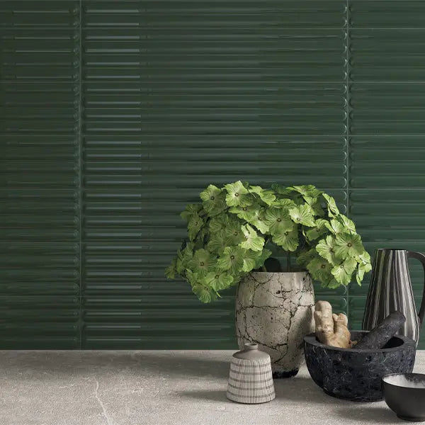 Elite Design Studio - 107x542mm DNA Tiles - Plinto Out (Flute) Green Matt