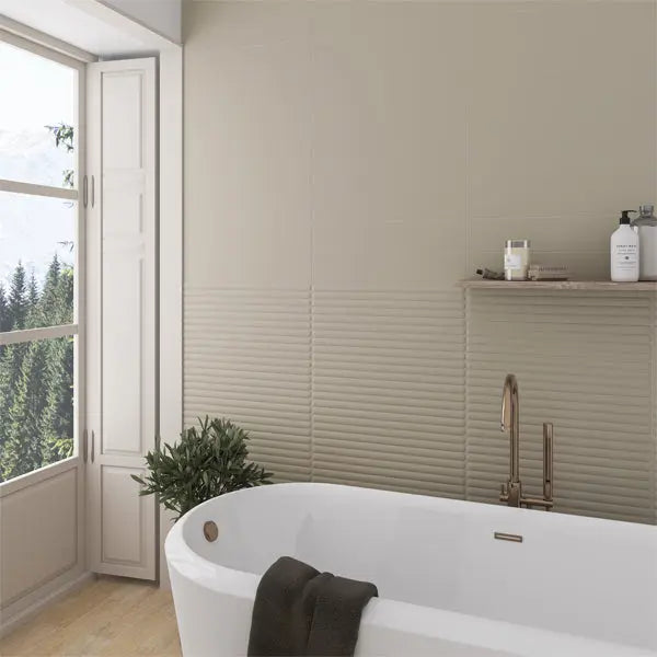 Elite Design Studio - 107x542mm DNA Tiles - Plinto Out (Flute) Greige Gloss