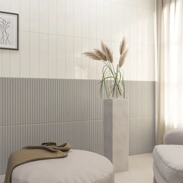Elite Design Studio - 107x542mm DNA Tiles - Plinto Out (Flute) Grey Gloss