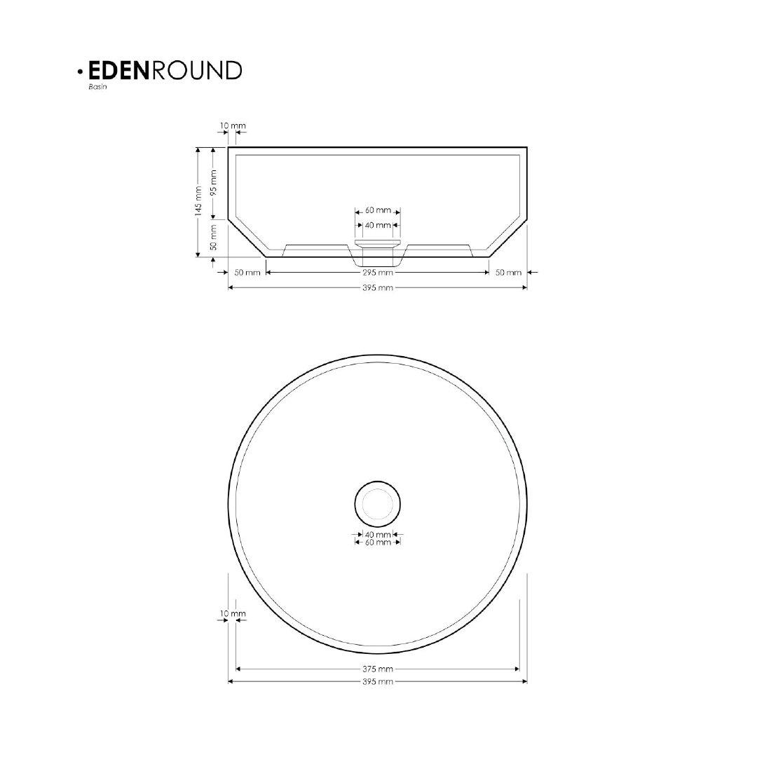 395x395x145mm Madu Living - Eden Round Basin Black