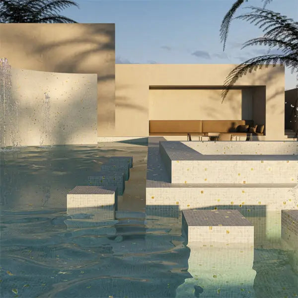 Elite Design Studio - 312x495mm Ezarri Pool Mosaic - Gold Carrara Gold 25mm Gloss