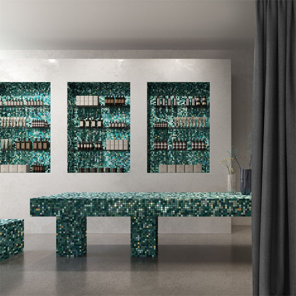 312x495mm Ezarri Pool Mosaic - Gold Tomahawk Gold 25mm Gloss