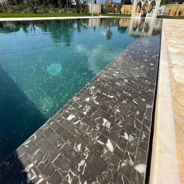 Elite Design Studio - 312x495mm Ezarri Pool Mosaic - Zen Stone Black Marble 25mm Matt