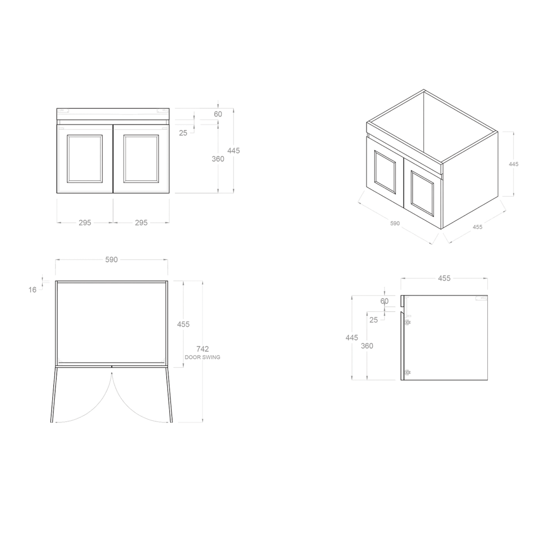 Otti - 600wx445hx455d Hampton Mark II Satin White 600mm Wall Hung Vanity (Cabinet Only)