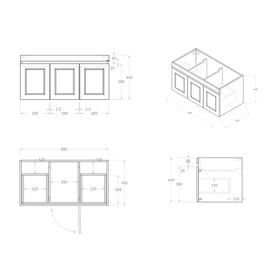 Otti - 900wx445hx455d Hampton Mark II Satin White 900mm Wall Hung Vanity (Cabinet Only)