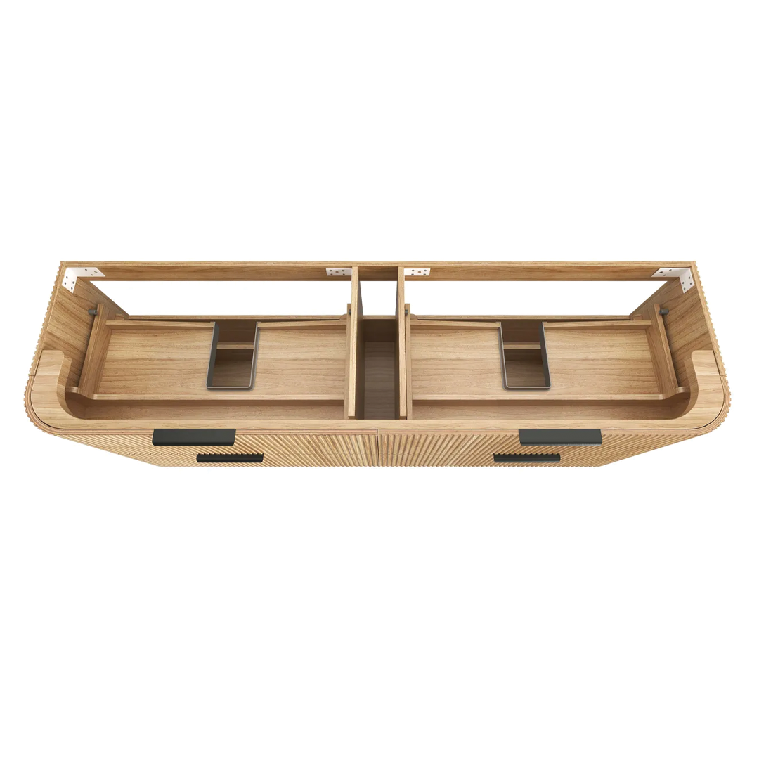 Otti - 1780wx550hx490d Havana 1800mm Woodland Oak Fluted Wall Hung Curve Vanity With 50mm English Edge Matte White with Square Basin Top