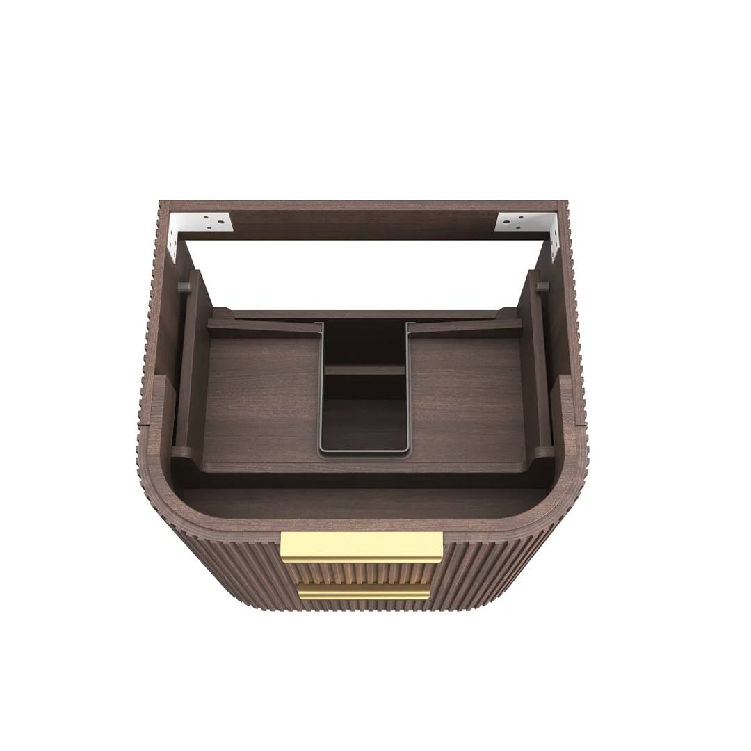 Otti - 580wx550hx490d Havana 600mm Sable Walnut Fluted Wall Hung Curve Vanity (Cabinet Only)