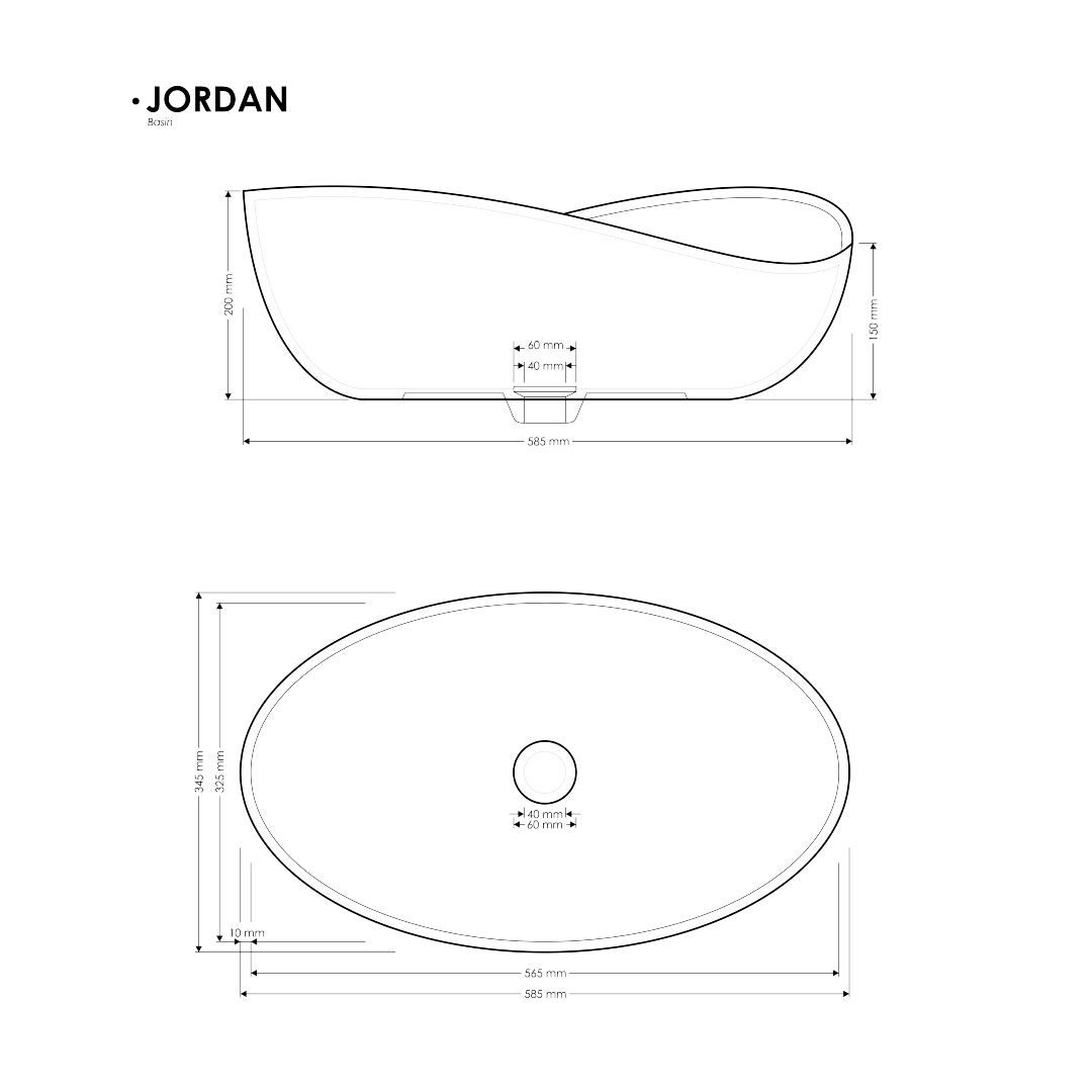 345x585x200mm Madu Living - Jordan Basin Black