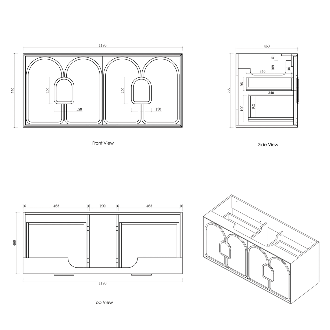 Otti - 1190wx550hx460d Laguna 1200mm Black Oak Wall Hung Vanity (Cabinet Only)