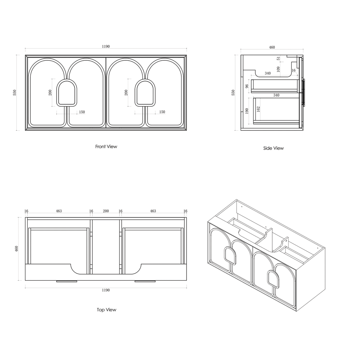 Otti - 1190wx550hx460d Laguna 1200mm Matt White Wall Hung Vanity (Cabinet Only)