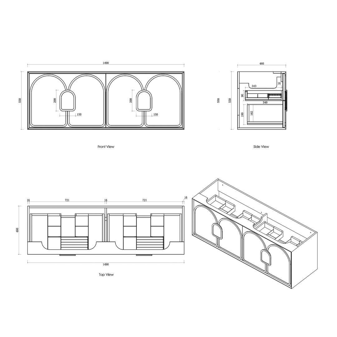 Otti - 1490wx550hx460d Laguna 1500mm Matt White Wall Hung Vanity (Cabinet Only)