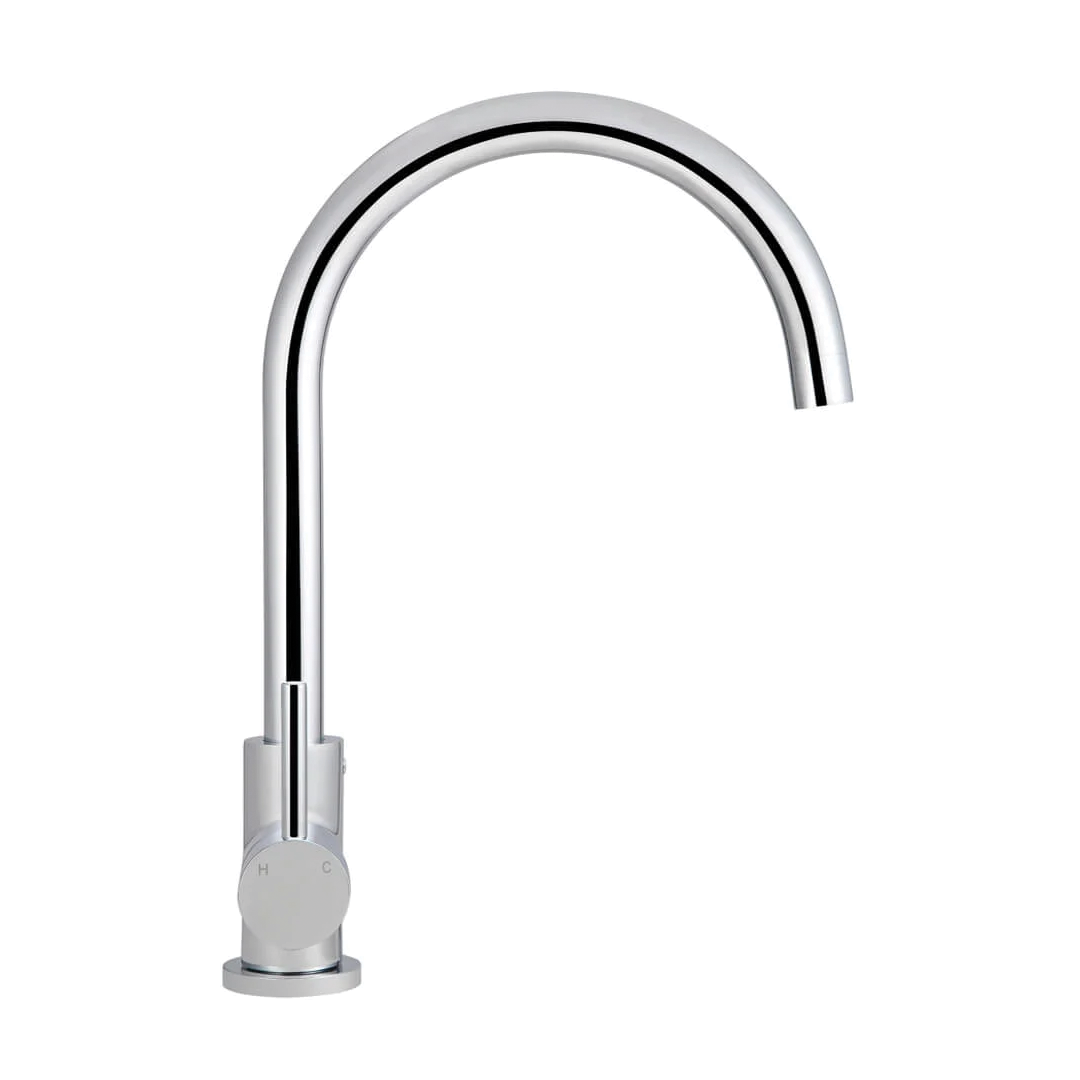 Elite Design Studio - Meir Round Gooseneck Kitchen Mixer Tap With Pincel Handle Polished Chrome