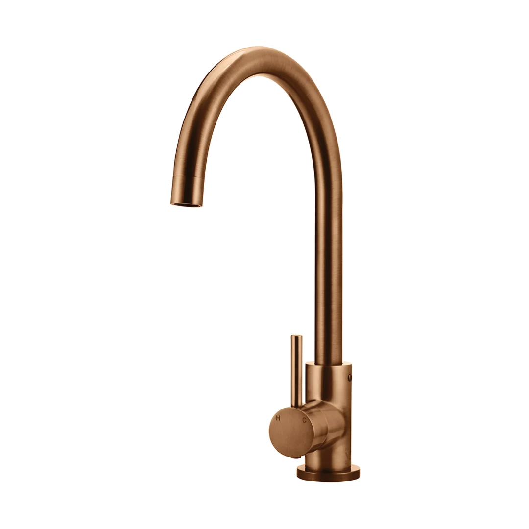 Elite Design Studio - Meir Round Gooseneck Kitchen Mixer Tap With Pincel Handle Lustre Bronze