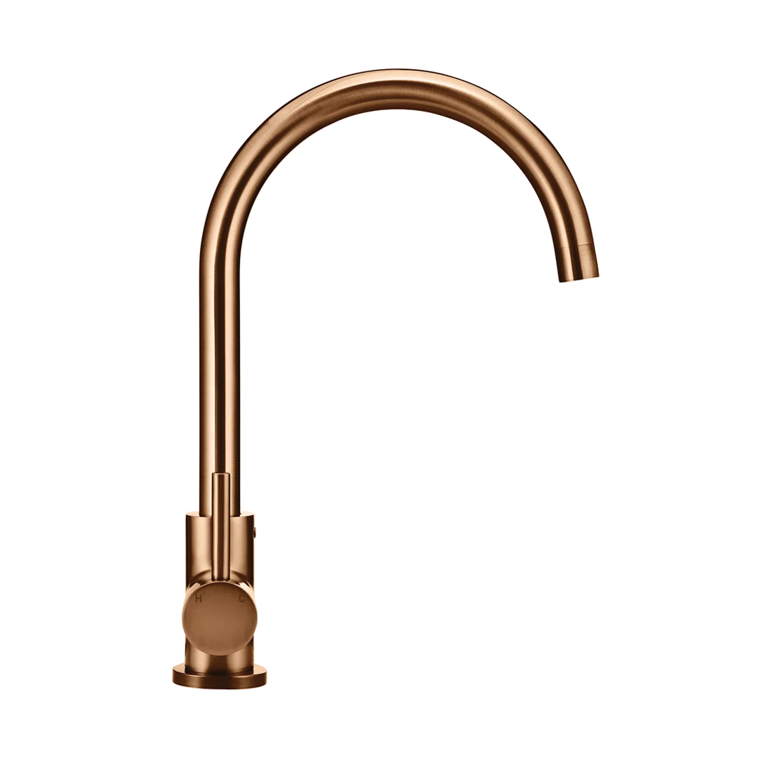 Elite Design Studio - Meir Round Gooseneck Kitchen Mixer Tap With Pincel Handle Lustre Bronze