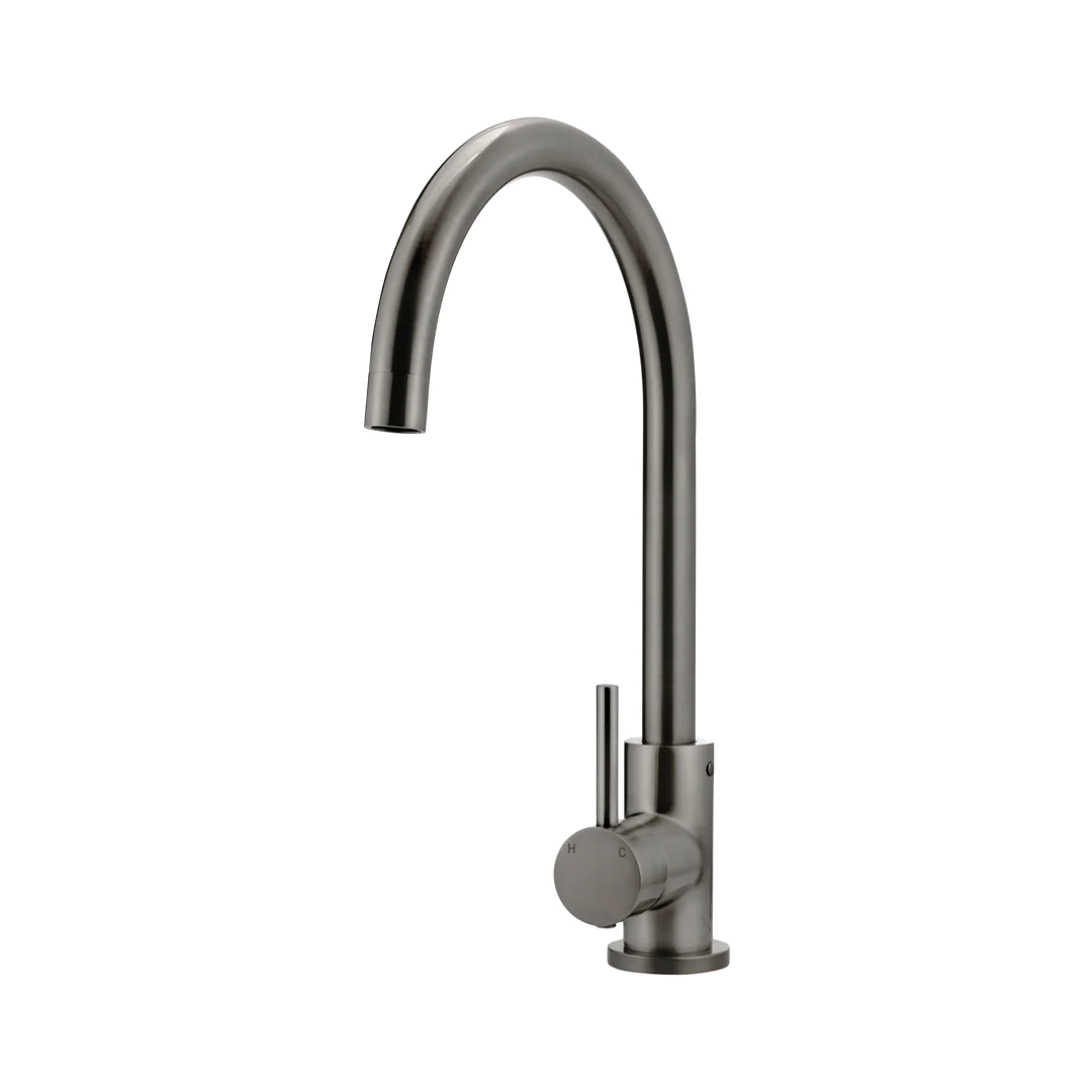 Elite Design Studio - Meir Round Gooseneck Kitchen Mixer Tap With Pincel Handle Shadow Gunmetal