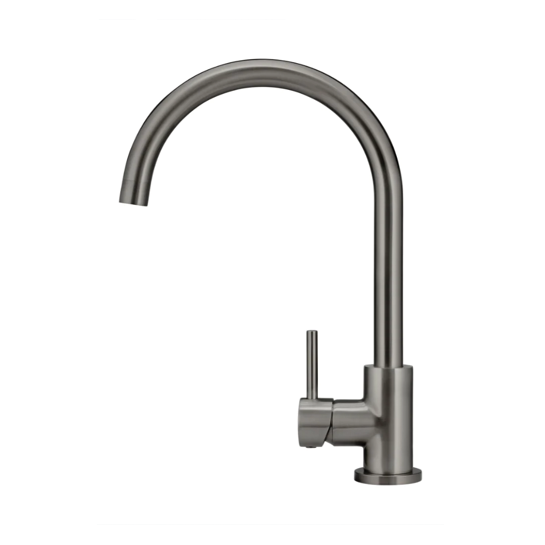 Elite Design Studio - Meir Round Gooseneck Kitchen Mixer Tap With Pincel Handle Shadow Gunmetal