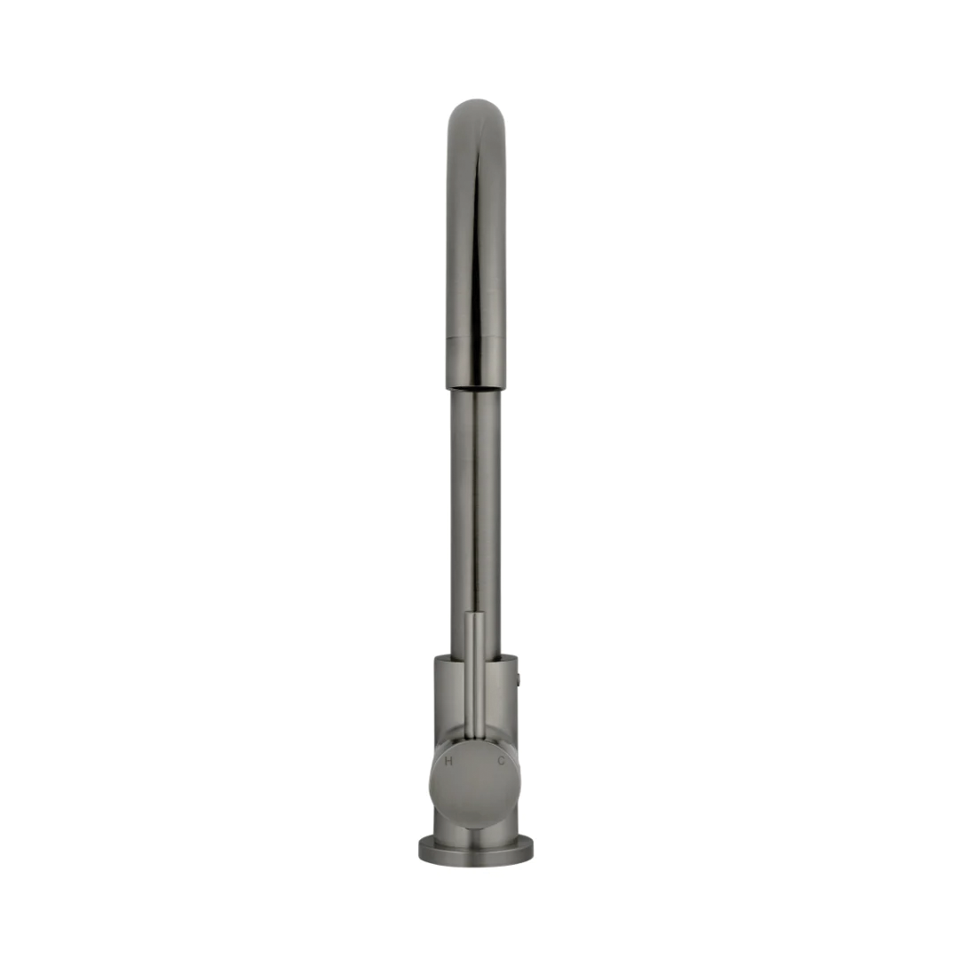 Elite Design Studio - Meir Round Gooseneck Kitchen Mixer Tap With Pincel Handle Shadow Gunmetal