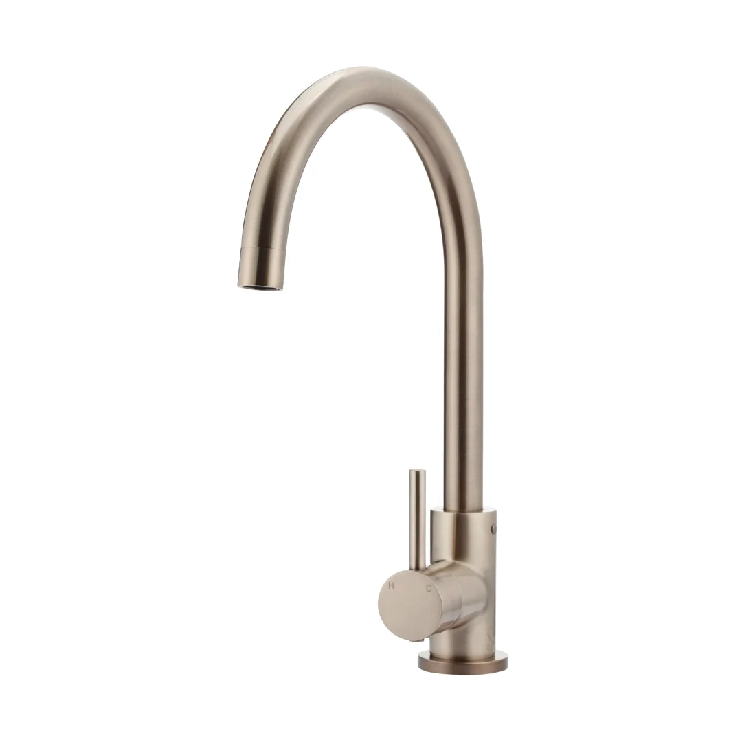 Elite Design Studio - Meir Round Gooseneck Kitchen Mixer Tap With Pincel Handle Champagne