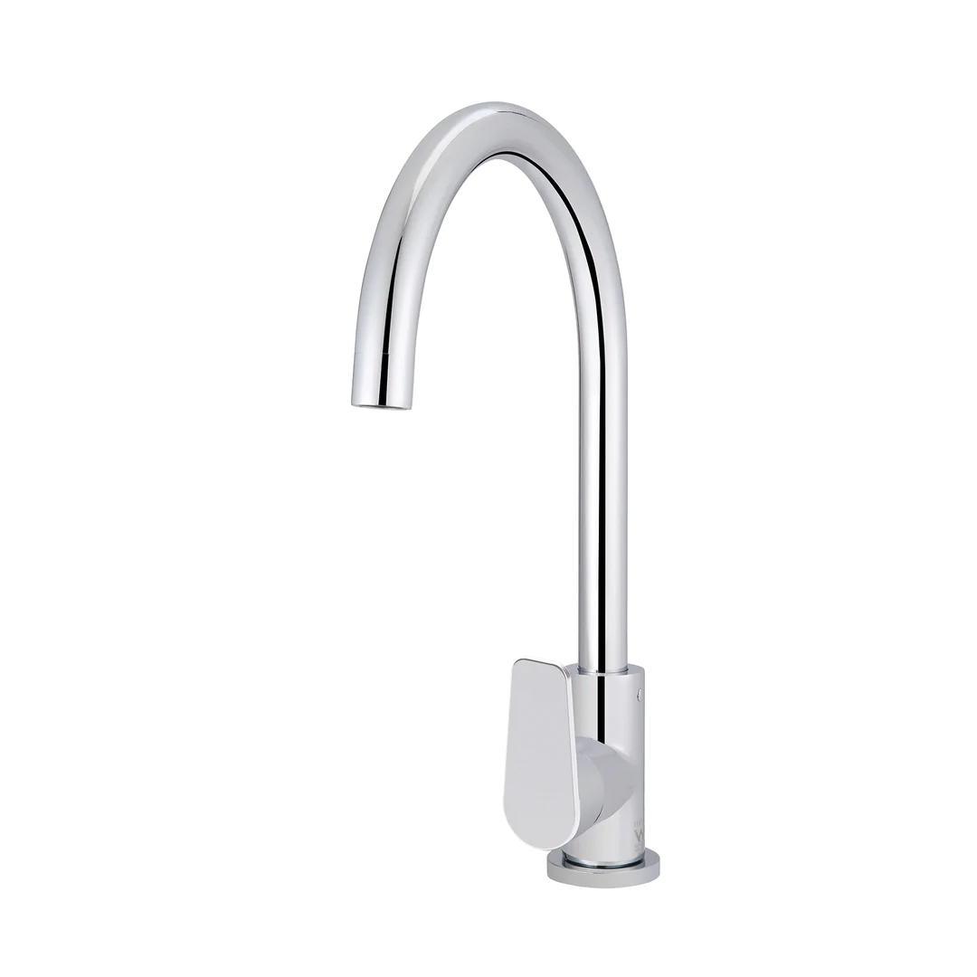 Elite Design Studio - Meir Round Gooseneck Kitchen Mixer Tap with Paddle Handle Polished Chrome