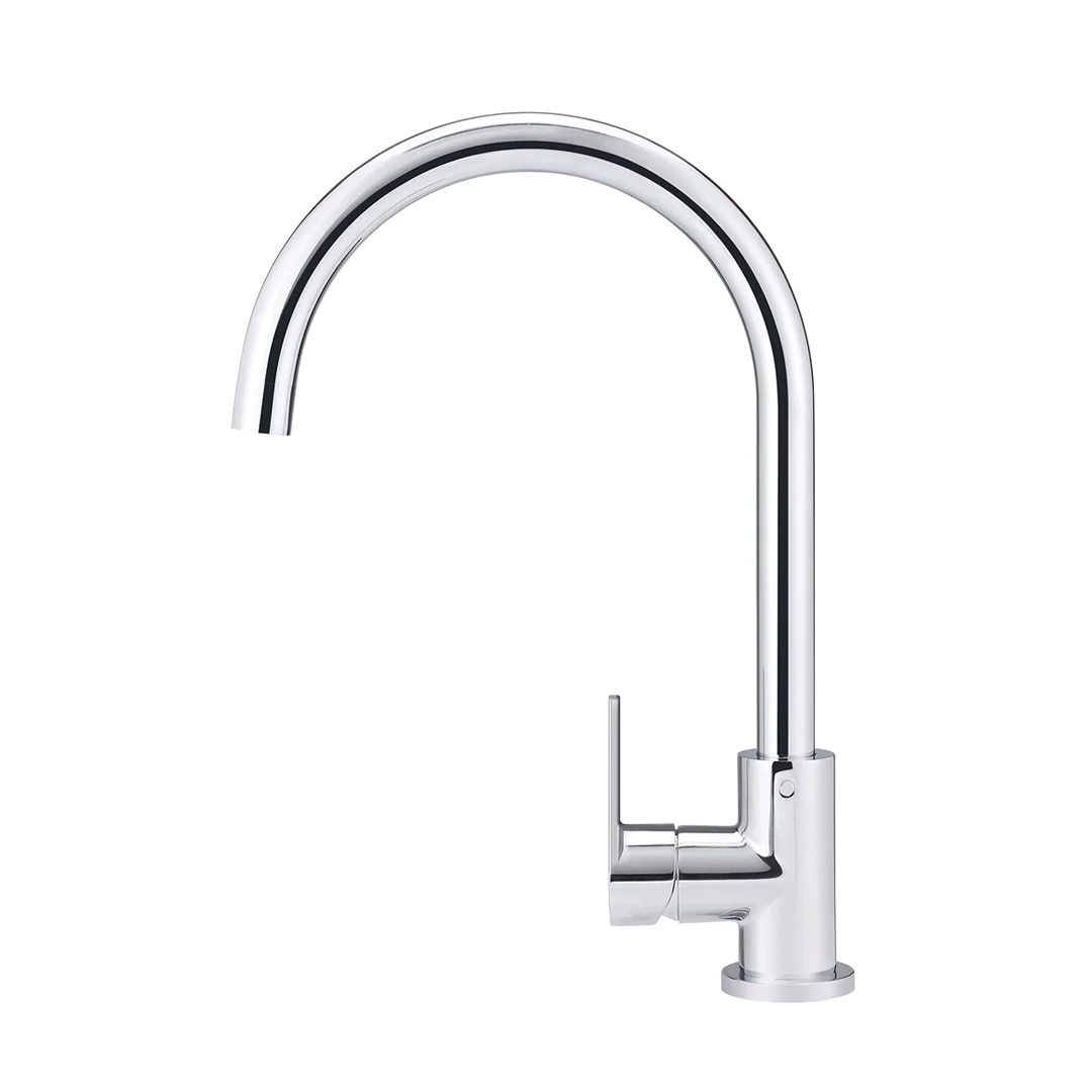 Elite Design Studio - Meir Round Gooseneck Kitchen Mixer Tap with Paddle Handle Polished Chrome