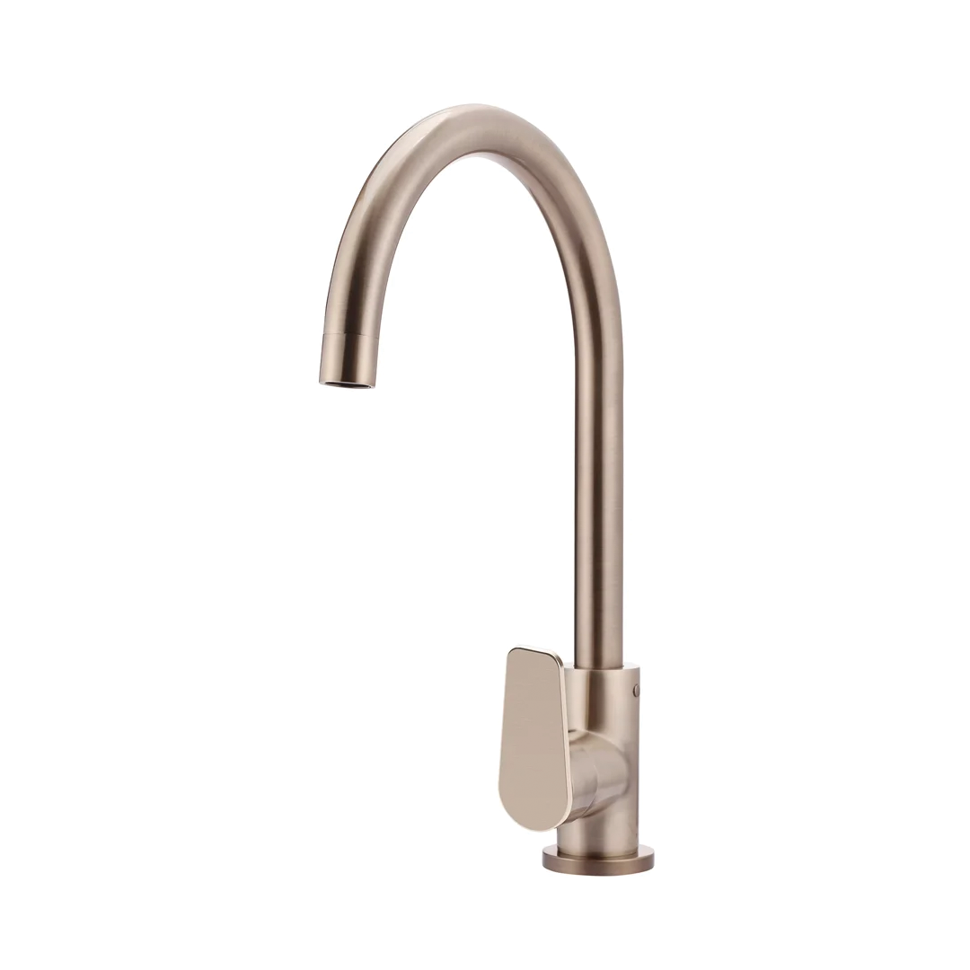 Elite Design Studio - Meir Round Gooseneck Kitchen Mixer Tap With Paddle Handle Champagne