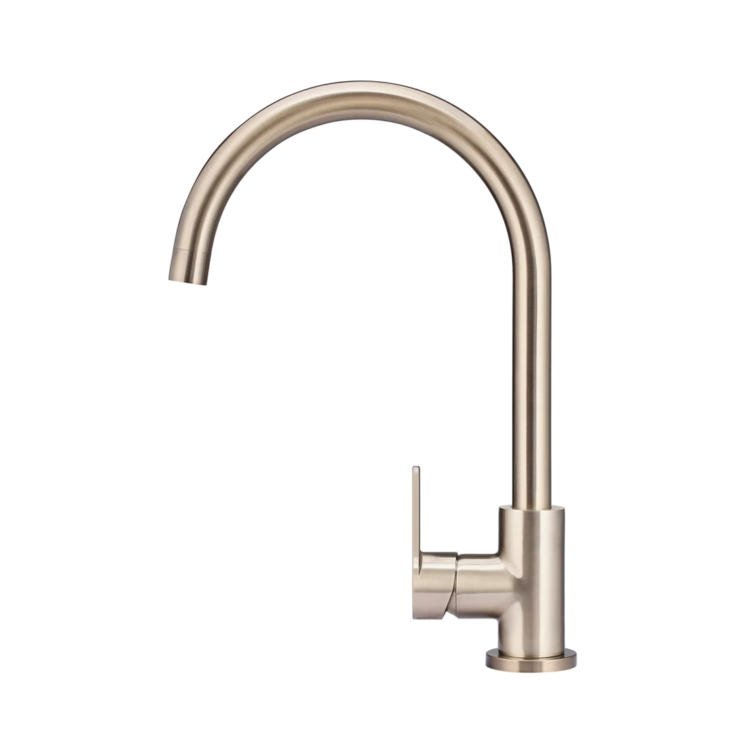 Elite Design Studio - Meir Round Gooseneck Kitchen Mixer Tap With Paddle Handle Champagne