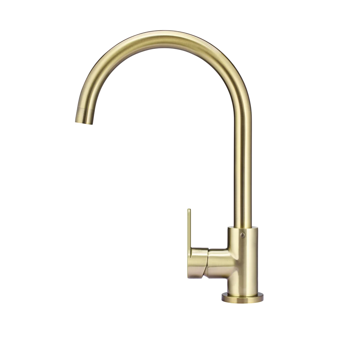 Elite Design Studio - Meir Round Gooseneck Kitchen Mixer Tap With Paddle Handle Tiger Bronze