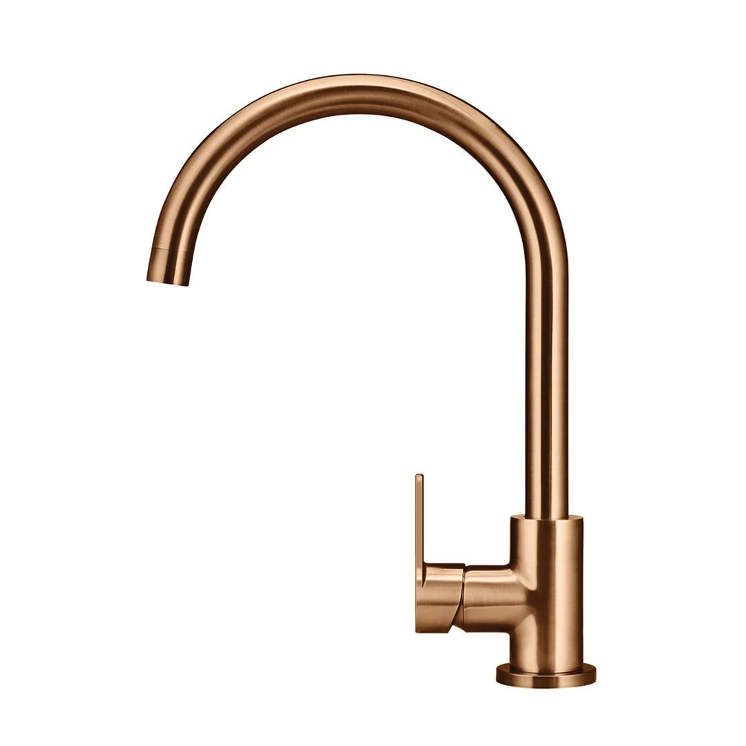 Elite Design Studio - Meir Round Gooseneck Kitchen Mixer Tap with Paddle Handle Lustre Bronze