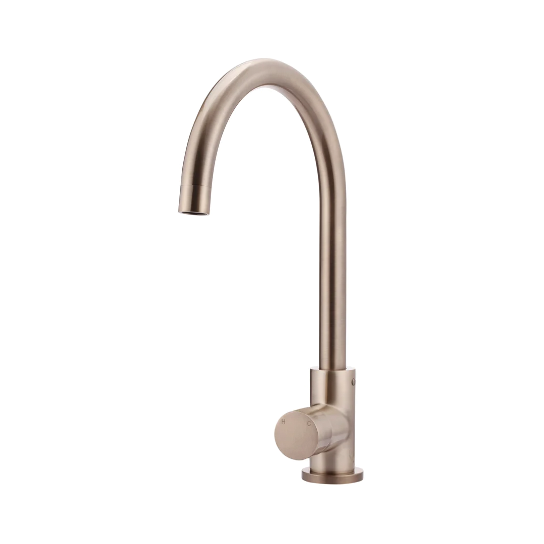 Elite Design Studio - Meir Round Gooseneck Kitchen Mixer Tap with Pinless Handle Champagne
