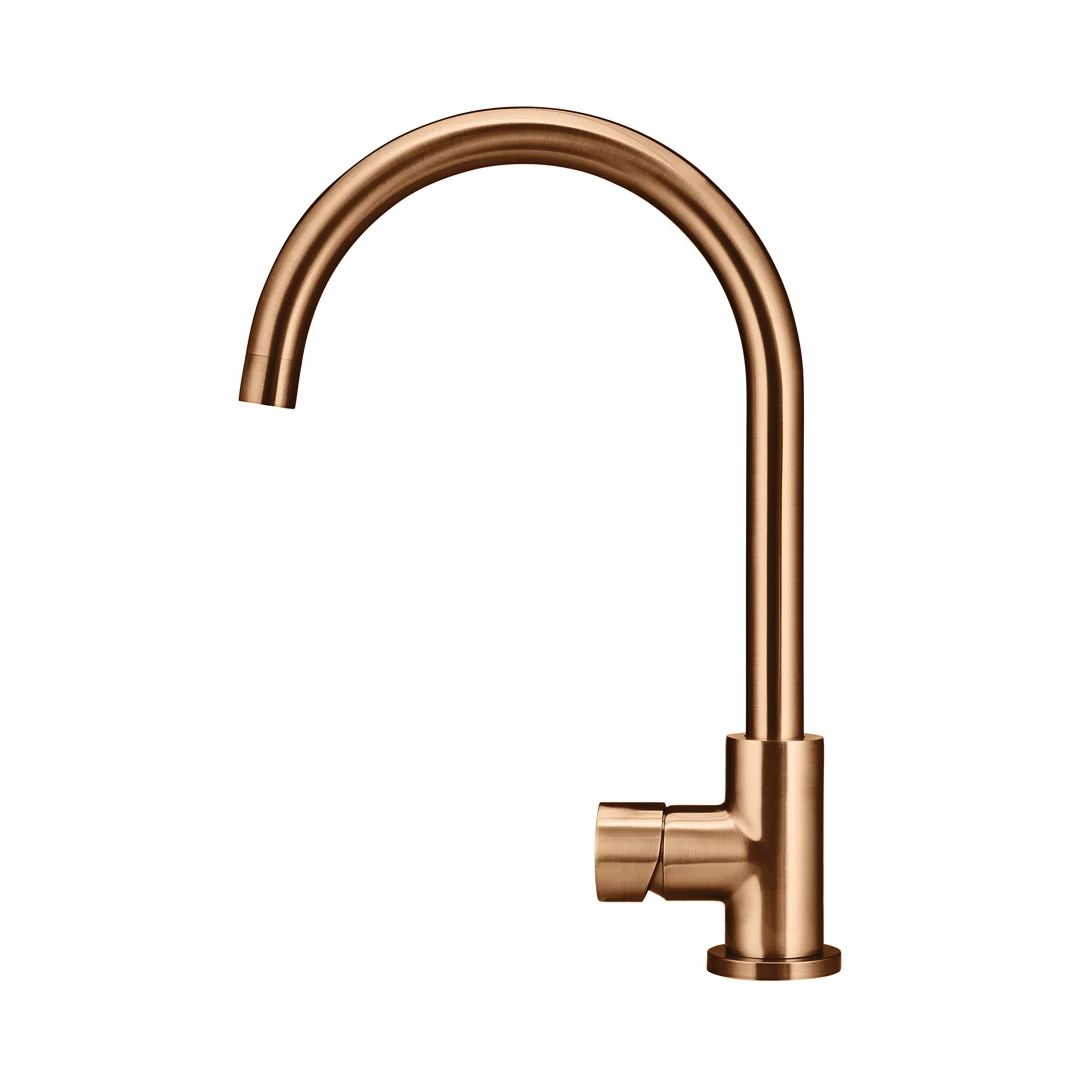 Elite Design Studio - Meir Round Gooseneck Kitchen Mixer Tap with Pinless Handle Lustre Bronze